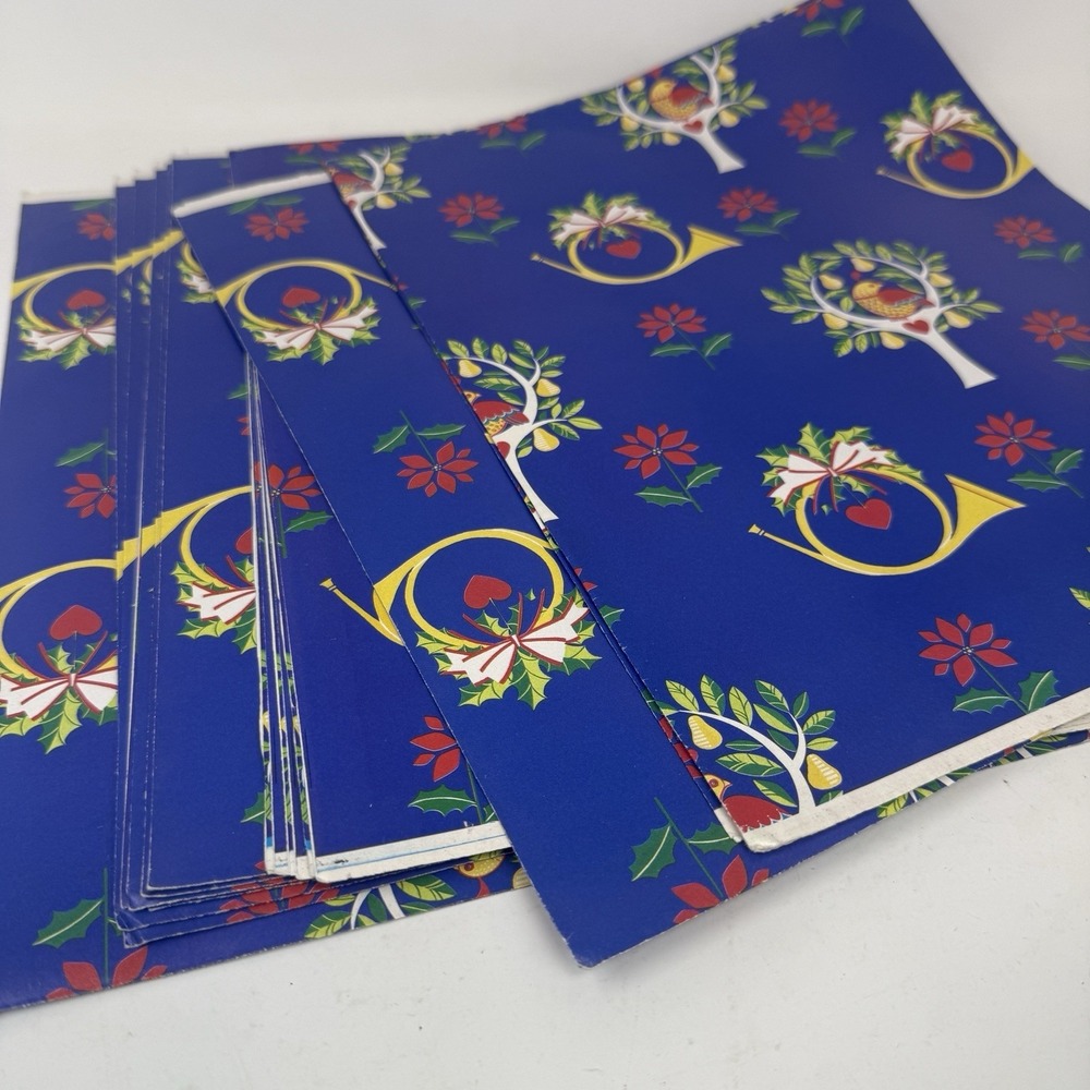 Vintage Christmas Wrapping Paper Gift Wrap 13.5 Sheets 23"x37" Blue Turtle Dove